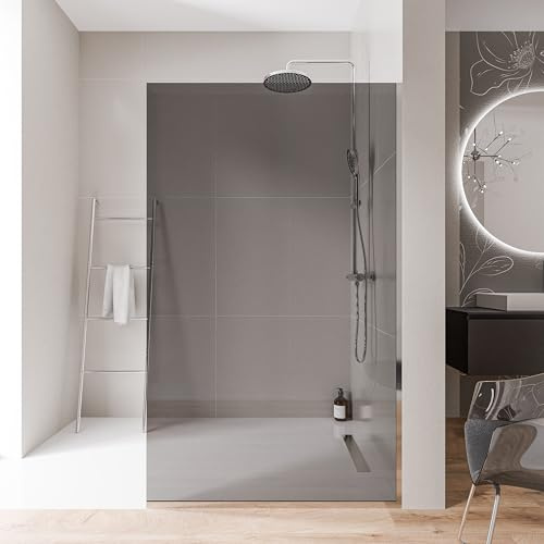 BERNSTEIN - Paroi de douche italienne 90x200cm, verre fumé NANO 10mm, profilé mural + sol chrome - EX102