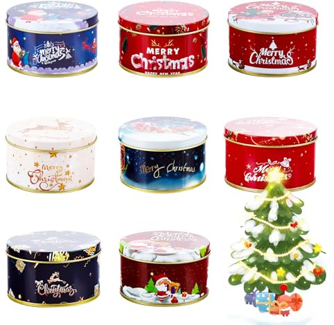 JWTRSVTY 8Pcs Weihnachten Blechdose mit Deckel, Mini Weihnachtskeksdosen, Weihnachten Aufbewahrungsdosen Metalldose, für Verpacken Kekse Süßigkeiten Snacks