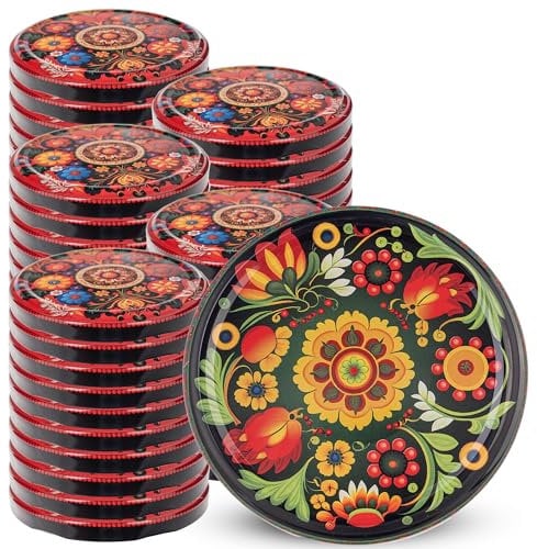 KADAX Schraubdeckel fi82 mm x 50st, Twist-Off-Deckel Set aus Metall, Ersatzdeckel für Einmachgläser, Deckel mit 6 Einrastzähnen fürsturzgläser und Einmachgläser (Bunte Blumen, 50stück)