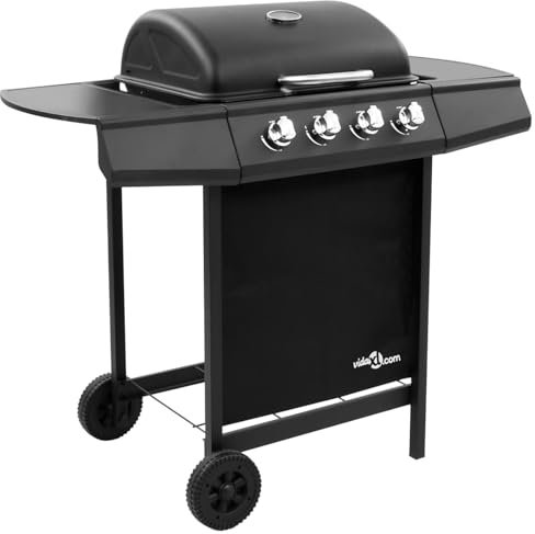 Tidyard Barbecue Gril à gaz avec 4 brûleurs Noir