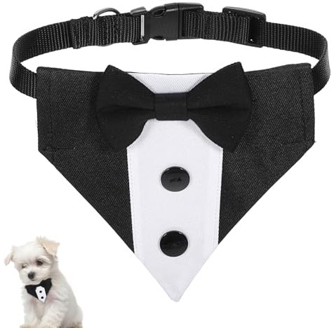 JJUNW Hund Smoking Bandana Halsband, Hunde Smoking Fliege, Hund Hochzeit Bandana Schwarz Verstellbarer Hunde Smoking Bandana Haustier Halstücher Bandana für Hochzeit Geburtstag Kostüme (S)
