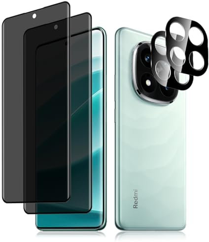 HeeYeal Protector Pantalla Privacidad + Protector de Lente de Cámara Compatible con Xiaomi Redmi Note 14 Pro 5G, [2 + 2 Piezas] 9H Dureza Anti-Espía Vidrio Templado para Xiaomi Redmi Note 14 Pro 5G