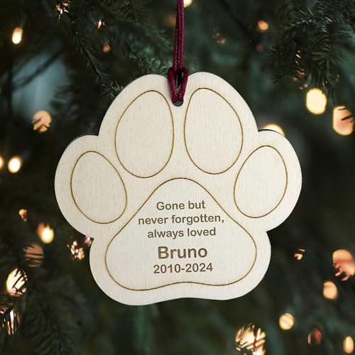 Red Ocean Personalised Pet Memorial Christmas Tree Bauble Decoration, Engrave Wooden Bauble, Dog Memorial Gifts, Pet Loss Gifts For Pet Owners, Pet Tree Decoration Bauble