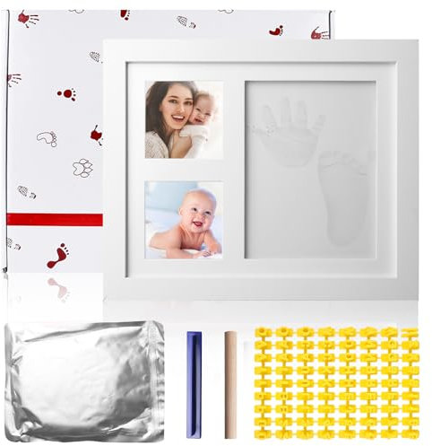 WIYETY Baby Handabdruck und Fußabdruck Set Gipsabdruck Baby Hand und Fuß, Baby Handabdruck und Fußabdruck Fotoalbum Buchstaben Schablonen Set, für Babyparty Andenken Familie Geschenk (Weiß)