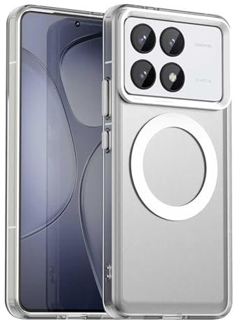 ILING Funda para Xiaomi Poco X6 Pro 5G, Compatible con Carga Magnética, Ultradelgado Mate Translúcido Antigolpes Rígido PC Carcasa, Suave Silicona TPU Bumper Cubierta (Blanco)