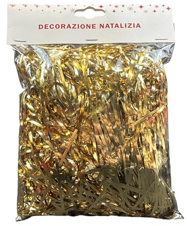 OXYN Paglia Decorativa 50g 2.5mm per Presepe Albero Di Natale Decorazione Fili Lunghi 40cm Ghirlande in Plastica Lucide Colori Addobbi Festivi per Casa Negozio Matrimonio Vetrina (Oro)