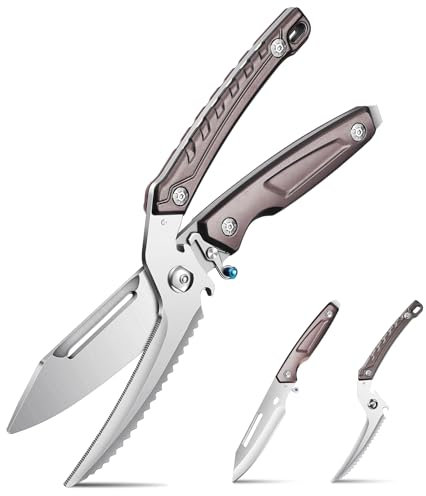 SMITH CHU Ciseaux à volaille - Ciseaux à poulet - Ciseaux à volaille - Ciseaux à volaille tranchants - Coupe-os de cuisine sans effort en acier inoxydable avec boucle de verrouillage (marron)