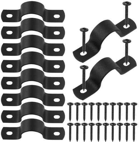 Swpeet 10 morsetti a U a due fori da 20 mm con kit di viti autofilettanti, morsetti a U, morsetti per tubi in metallo, morsetti per cinghie per tubi, clip di tensione per condotti per fissaggio di