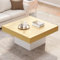 BTM Table Basse avec Éclairage LED, Table Basse Carrée, Moderne, Design en Forme de Champignon, Charge de 30kg, 70x70x40cm, Blanc et Brun