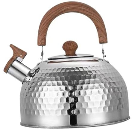 FLCPJGV Edelstahl Flötenkessel 2L für Tee und Kaffee, Herdplatte geeignet, Holzgriff