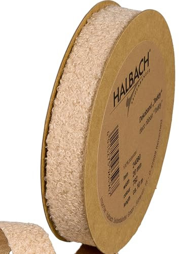 Halbach Seidenbänder Teddy Stoff Dekoband | Breite: 20mm Länge: 10m | Kunstfell-Band zum basteln und nähen | Farbe: natur