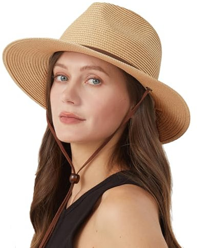 Zylioo Sombrero Fedora de Paja con protección UV para Tallas pequeñas, Sombrero de Playa para Verano, Talla S para Vacaciones de Verano