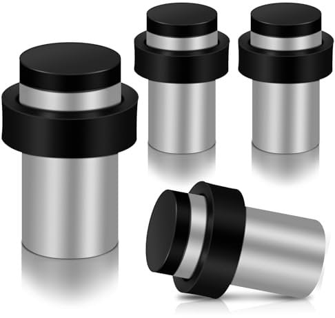 Door Stops 4 Pack Door Stoppers Floor Mounted Stainless Steel Brushed Nickel Door Stops Rubber Bumper Indoors Outdoors Door Stop for Skirting Wall Protector
