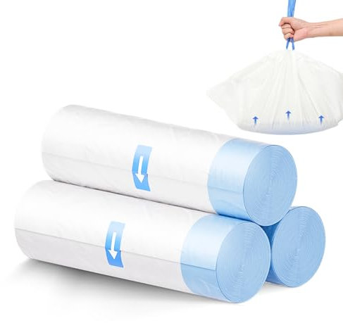 Amicura Cura X1 Selbstreinigende Katzentoilette Müllbeutel, 3 Rollen 60 Stück HDPE Auslaufsicher Geruchsneutral, Reißfest mit Zugbändern, Kompatibel mit Cura X1