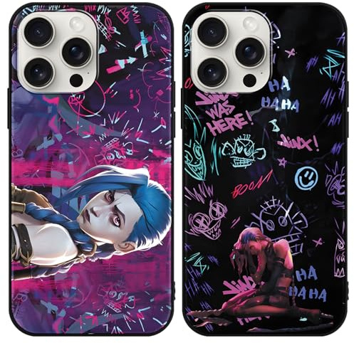 TBNMBGY 2 Stück Schwarz Handyhülle für iPhone 13 iPhone 14 6,1 Hülle,Cartoon Anime Aesthetic Game Muster Ganzkörper Handyhülle mit Seidig-Weicher Berühren,Stoßfest Schutzhülle,Cartoon