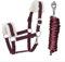JA Horse Kunstfell Halfter Führstrick Set mit Panikhaken verstellbar Pferdehalfter Pferd Holzpferd Anbindestrick (Kunstfell Panikhaken Burgundy, Cob)