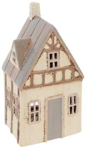Shudehill Giftware Village Pottery Tudor Tealight Ceramic Houses Cream | Tudor House, Hand Painted, Candle Holder