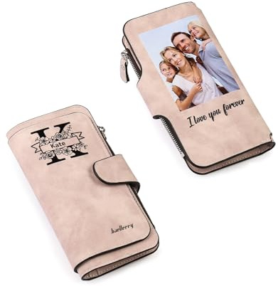 Lam Hub Fong Portefeuille Long Personnalisé Femmes avec Photo Nom Portefeuille en Cuir avec Fermeture éclair Cadeau pour Femmes Maman Fille Grand-mère Petite Amie (#5)