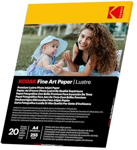 Kodak Kunstdruckpapier, A4, 20 Blatt, Inkjet-Glanz-Fotopapier, professionelles Tintenstrahlpapier, merzerisierte Oberfläche, 255 g/m², für lebendige Farben und Fotodruck