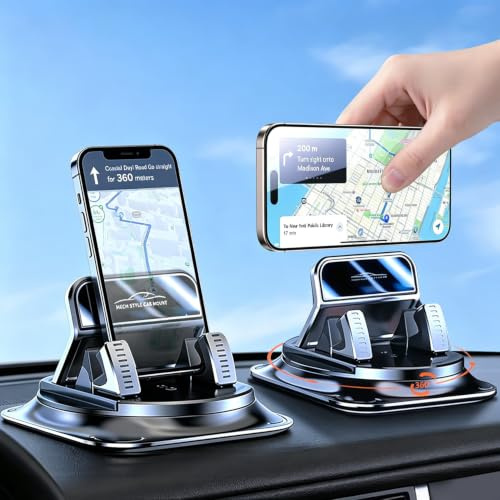 360 Degree Rotation Dashboard Phone Holder for Car, Anti-Slip Grips & One-Hand Operation Car Cell Phone Mount with Adjustable Spring Clip, Compatible with iPhone Samsung All Smartphones