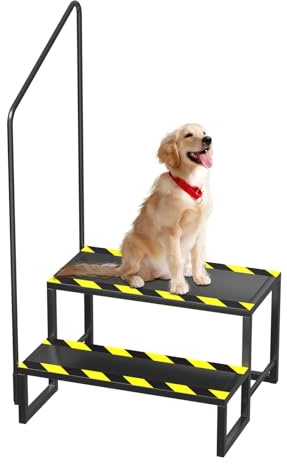 petour RV Steps with Handrail, 2 Step Stool with Handle Caravan Step Ladder | Heavy Duty Portable Dual Stairs for Travel Caravan, Hot Tub, Outdoor Spa and Mobile Motor Home, for Kids Adults Elderly Pets