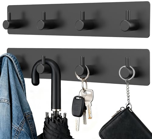 VZZNN 2 Pack Key Holder Wall Mount, Wall Mounted Key Holder with 4 Hooks, Adhesive Screw Mount Key Rack for Wall, Key Organizer for Hallway, Kitchen,Bathroom,to Hang Key,Dog Leash,Umbrella,Sunglasses