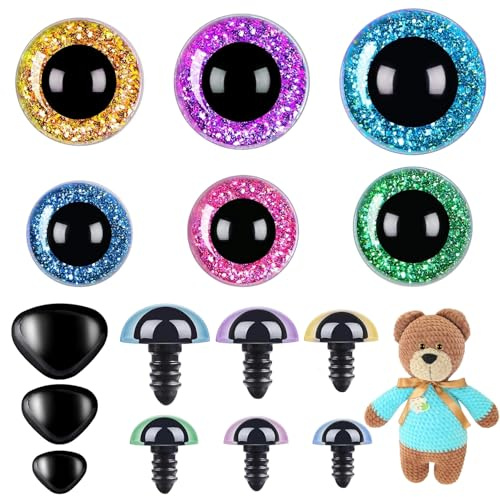180 Stück Sicherheitsaugen für Häkeltiere,10-20mm große Sicherheitsaugen für Amigurumi, 3D-Glitzer-Knopfaugen mit Unterlegscheiben, Teddyaugen, DIY-Projekte