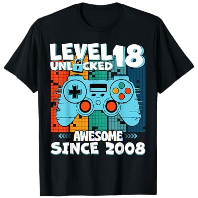 Level 18 Unlocked 18th Birthday 18 Year Old Gamer Since 2008 T-Shirt