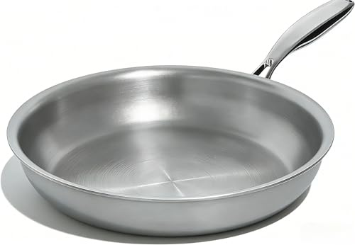 Umite Chef 12 inch 5 Ply Stainless Steel Frying Pan Non-Toxic PFOA&PTFE Free Skillets, Professional Cookware- Oven Safe & Induction Compatible, Fast & Even Heat, Heavy Duty, Cool Grip Handles