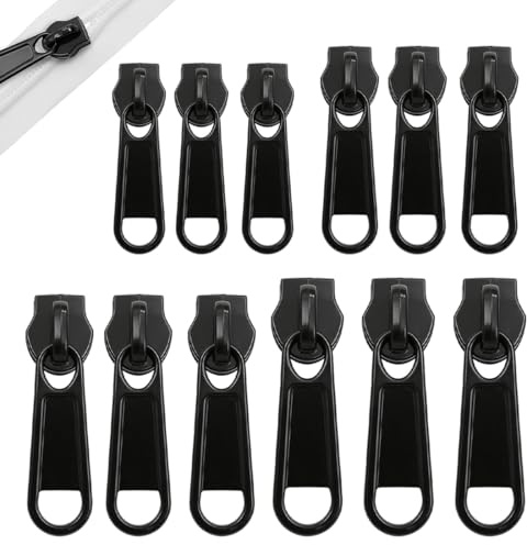 KEPYATI 12 Pezzi Zip Cursore Cerniera Ricambio, 4 Misure, Cerniera Lampo Tira Sostituzione, Set Di Riparazione Cerniere Per Giacche, Cappotti, Zaini, Nero (Metallo/Nero)