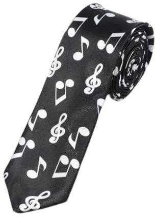 mugesh Musik Krawatte mit Notenmotiv – Elegante Farbe für Herren – Schwarz und Weiß - Krawatte mit Noten & Violinschlüssel – 5 cm schmal – Unisex Länge - Perfekt für Konzert, Bühne & Orchester