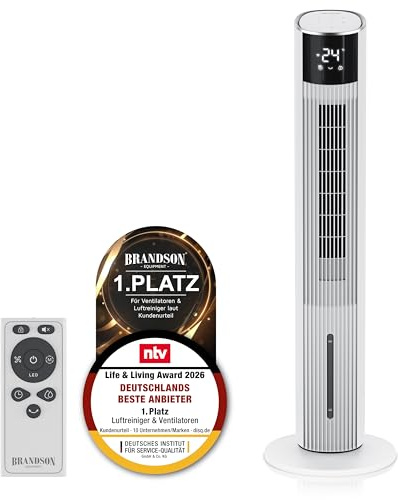 Brandson - Wlan Turmventilator mit Wasserkühlung ECO GREEN - sehr leise - Wifi Smart Home/Alexa Sprachsteuerung - Sieger Ventilatoren und Luftkühler 2026 – Klimaanlage mobil - Standventilator mit App