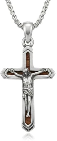 CUPENDA Holz kreuz Halskette 925er Sterlingsilber Holz Jesus Kreuz Anhänger Halskette Religiöser Christlicher Schmuck Geschenke für Herren Väter EheHerren