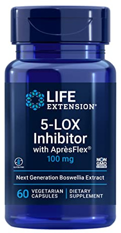 Life Extension 5-LOX Inhibitor with AprèsFlex®, 100 mg, standardized Boswellia serrata Extract, Promotes Joint, Cell & arterial Health, Gluten-Free, Non-GMO, Vegetarian, 60 Capsules
