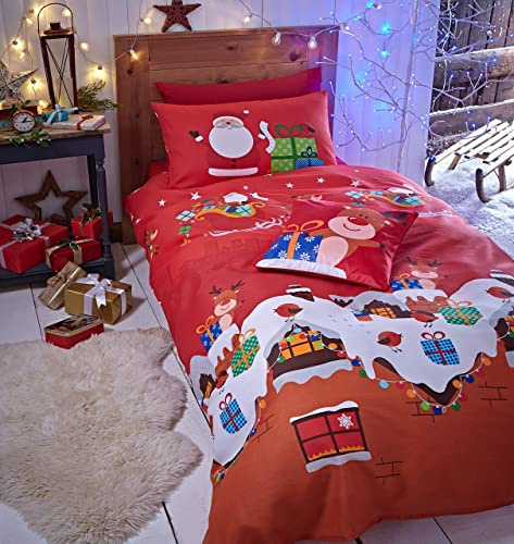 Catherine Lansfield Bettwäsche-Set für Einzelbett, 135 x 200 cm + 1, 50 x 75 cm, 55 Prozent Baumwolle 45 Prozent Perkalpolyester Santa's Geschenk-Set