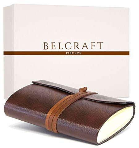 BELCRAFT Tivoli kleines Notizbuch aus recyceltem Leder, Handgearbeitet in klassischem Italienischem Stil, Geschenkschachtel inklusive, Tagebuch (9x13 cm) Braun