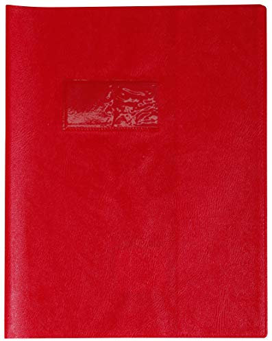 Calligraphe 72003AMZC Un Protège-Cahier Grain Cuir Rouge groseille - 17x22 cm - 22/100ème avec Porte-Étiquette - PVC Opaque
