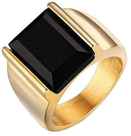 PAURO Herren Edelstahl Schwarz 18K Gold Vergoldet Onyx Ringe Vintage Größe 54