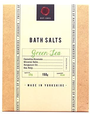 Fikkerts Fruits of Nature Green Tea Soothing and Relaxing Bath Salts (150g) with Lively, Herbal Citrus Tones, Vegan Plant Based