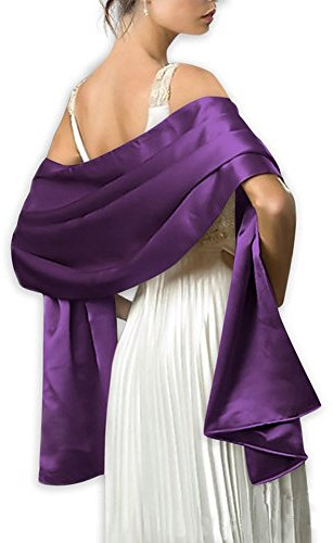 Sciarpa di raso con stola di raso da donna, foulard avvolgente, Pashmina 240 cm x 75 cm per feste serali, cerimonie, matrimonio, viola.