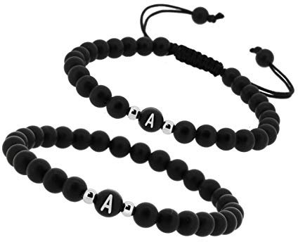 2 x Personalisierte Namensarmbänder für Pärchen| Partnerarmbänder echtem Naturstein onyx Armbänder | Perlenarmband | individueller Schmuck A-Z, Freundschaftsarmband Paar Geschenk Variation #3