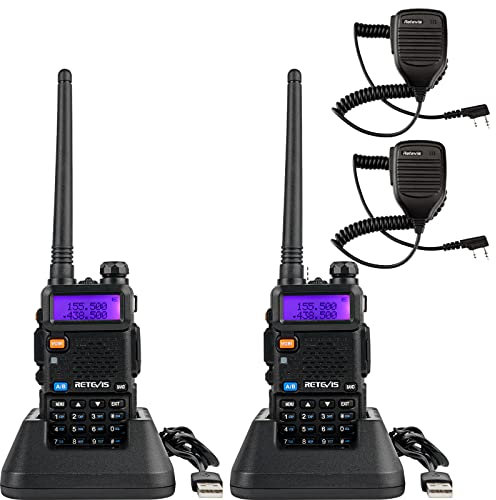 Retevis RT5R Walkie Talkie Große Reichweite, Dualband FM Radio, 128 Kanäle, DTMF, CTCSS/DCS, LCD-Bildschirm, Radio Transceiver mit Mikrofon für Outdoor, Logistik (Schwarz, 2 Stück)