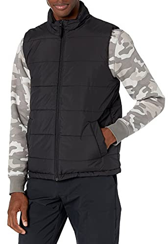 Amazon Essentials Chaleco Acolchado Aislante con Forro Polar de Peso Medio Hombre, Negro, XL