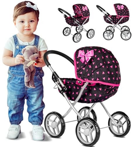 Kinderplay Puppenwagen ab 1 2 3 Jahre, Kinderwagen Spielzeug - Puppenwagen Kombi, Leichte und Stabile Konstruktion, Puppenbuggy Griffhöhe: 54 cm, Spielzeug Draussen, KP0260R