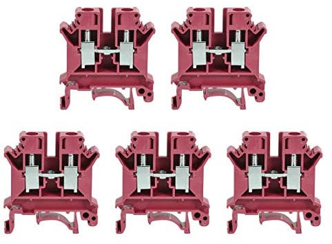 sourcing map DIN Rail Terminal Block UK6N 800V 57A Screw Type Connector 6mm2 Red 5 Pcs