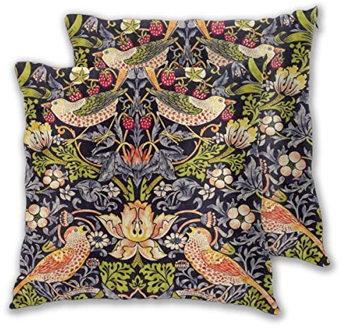 Lot de 2 housses de coussin carrées William Morris Strawberry Thief Art Nouveau pour canapé, chaise, canapé/chambre à coucher