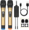 ALPOWL Wireless Microphone, UHF Dual Cordless Dynamic Mic System,Handheld Karaoke Microphone with Rechargeable Receiver(Auto Connect,160 ft Range) for Singing, Church, Speech, Wedding, Party (Gold)