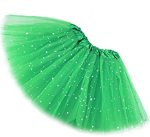 Ugitopi Damen Erwachsene Glitzernder Elastischer 4-lagiger Tüll Tutu Rock (Green)