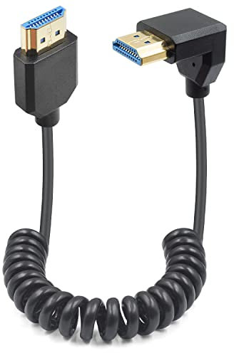 Duttek Câble spiralé HDMI vers HDMI 2.1 de 1,2M, Down Angle Hdmi 2.1 Cable 48Gbps prend en charge 8K@60Hz,Câble HDMI 8K pour caméra compatible avec caméscope, téléviseur,PS5, moniteur, PC