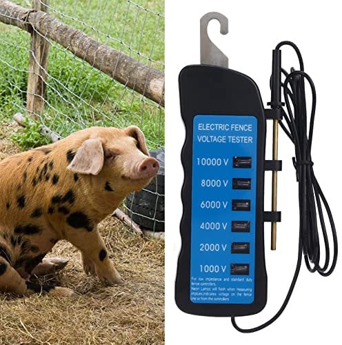 Tnfeeon Electric Fence Tester, 1000-10000V Digital Voltmeter with 6pcs Light, Battery Powered, Waterproof Portable Tool for Farm, Garden, Livestock